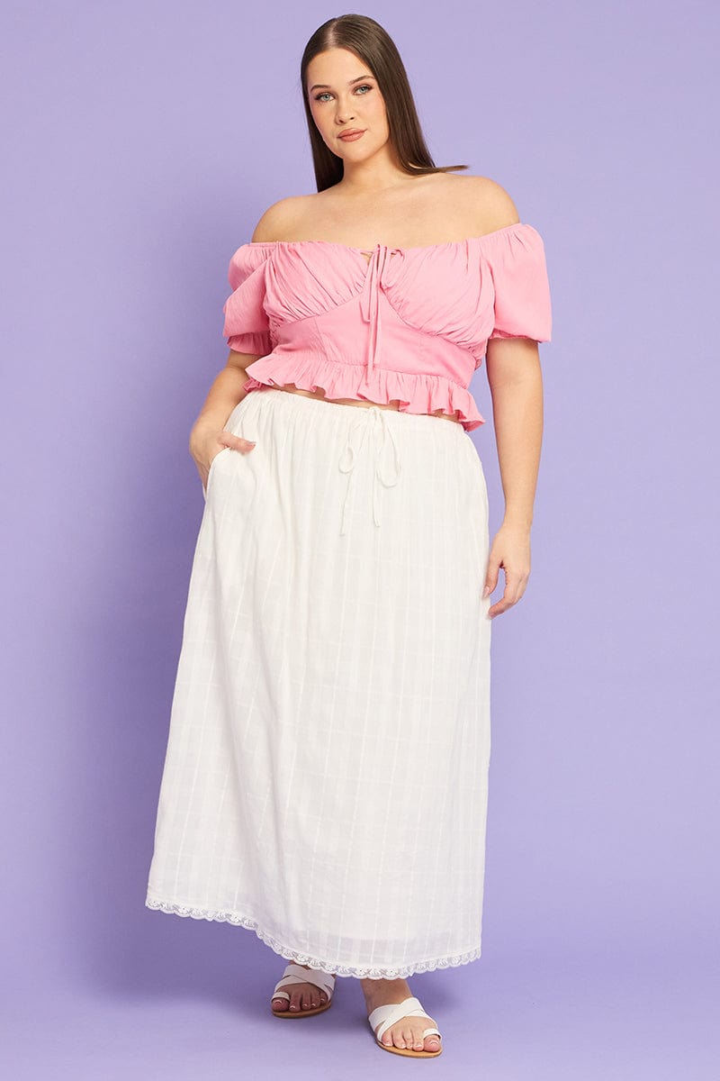 White Textured Cotton Maxi Skirt for YouandAll Fashion