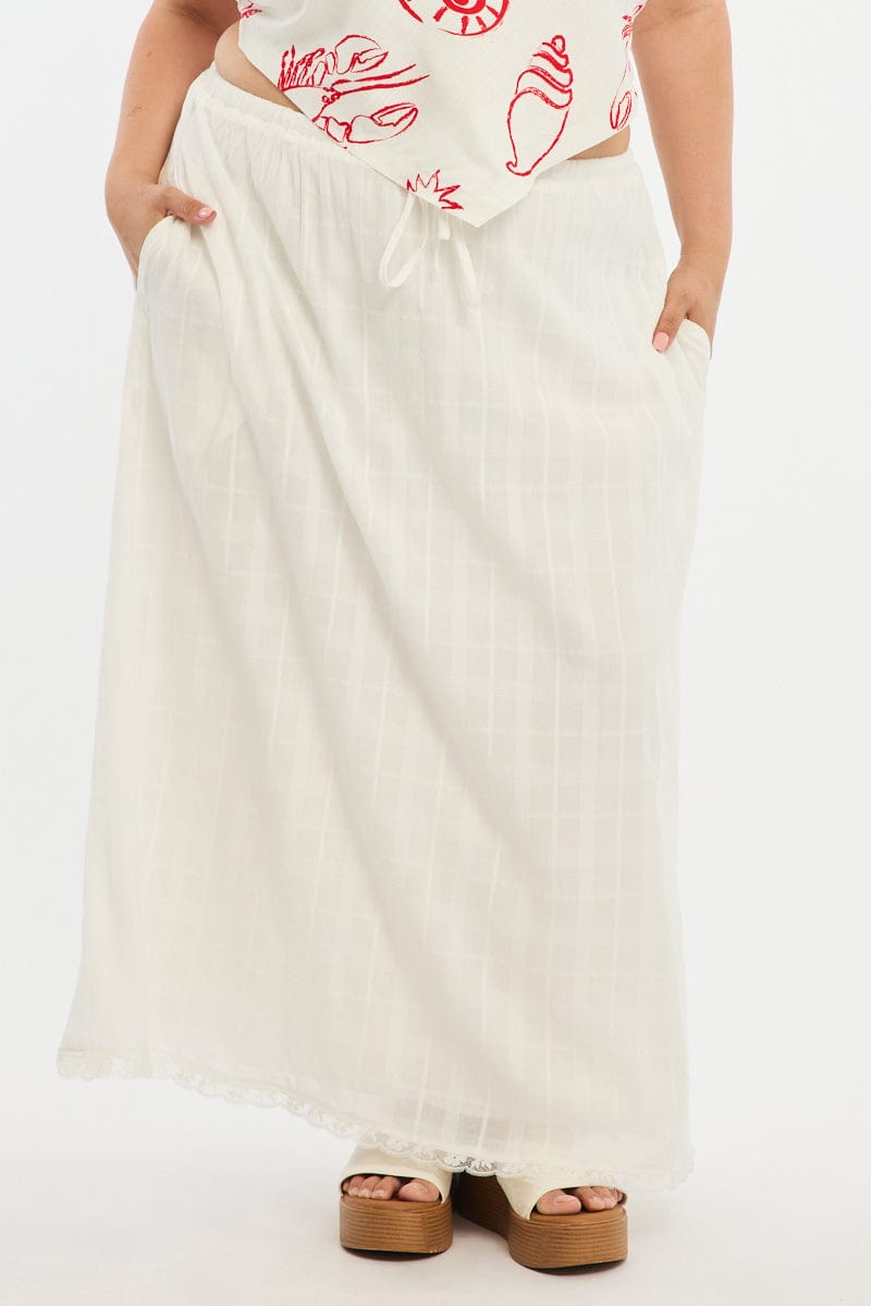 White Textured Cotton Maxi Skirt for YouandAll Fashion