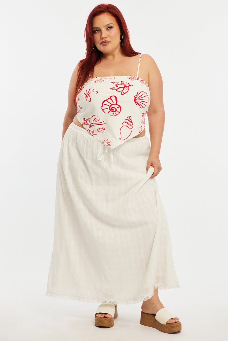 White Textured Cotton Maxi Skirt for YouandAll Fashion
