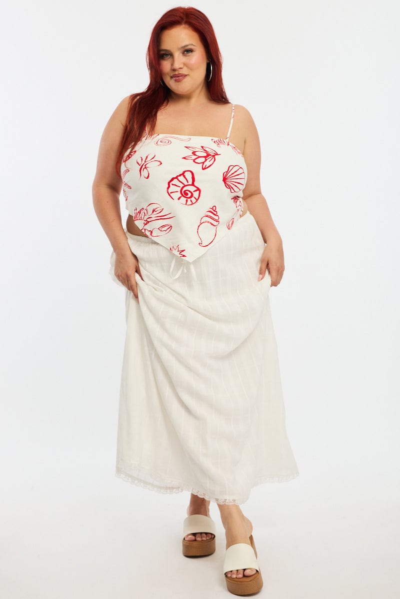 White Textured Cotton Maxi Skirt for YouandAll Fashion
