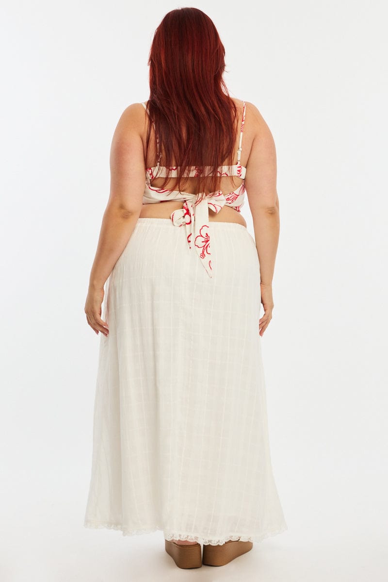White Textured Cotton Maxi Skirt for YouandAll Fashion