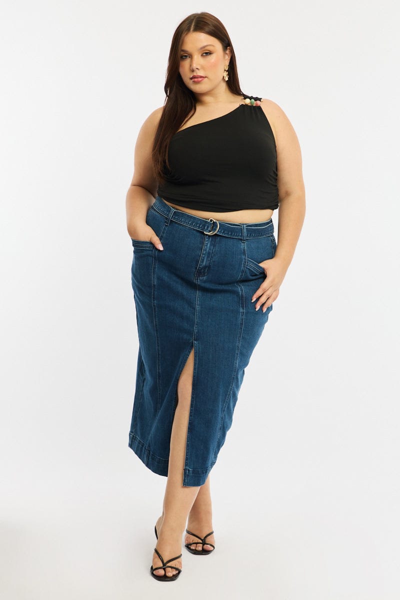 Denim Denim Skirt Midi Belted for YouandAll Fashion