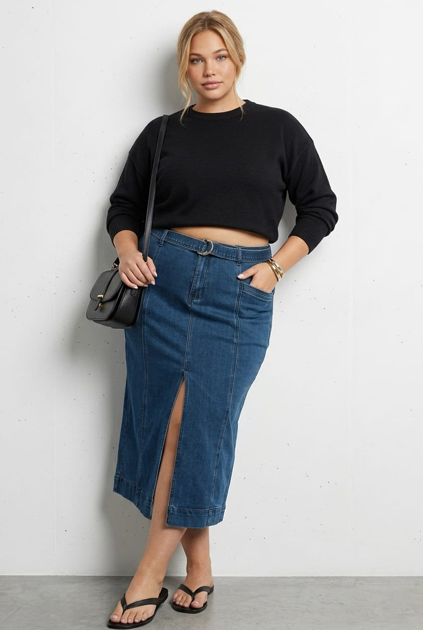 Denim Denim Skirt Midi Belted for YouandAll Fashion
