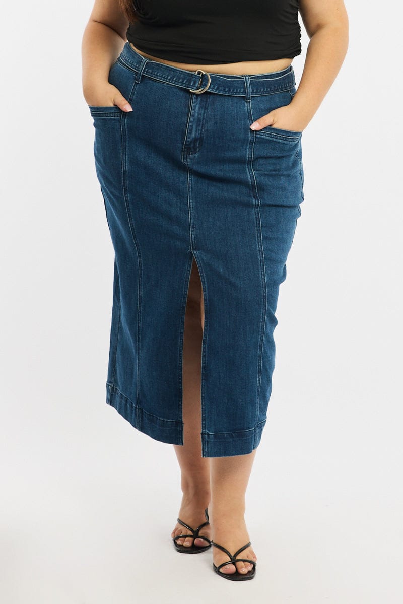 Denim Denim Skirt Midi Belted for YouandAll Fashion