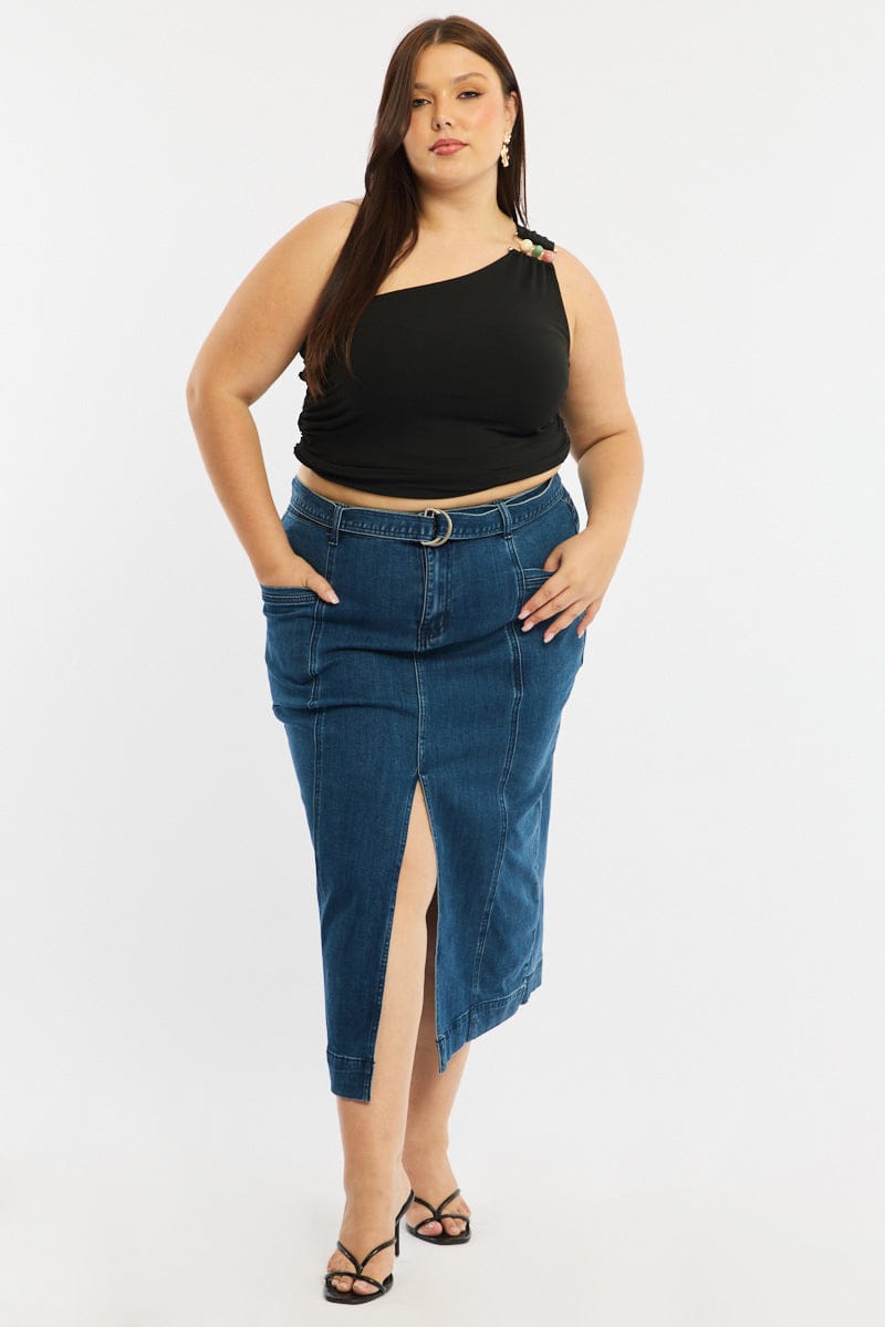 Denim Denim Skirt Midi Belted for YouandAll Fashion