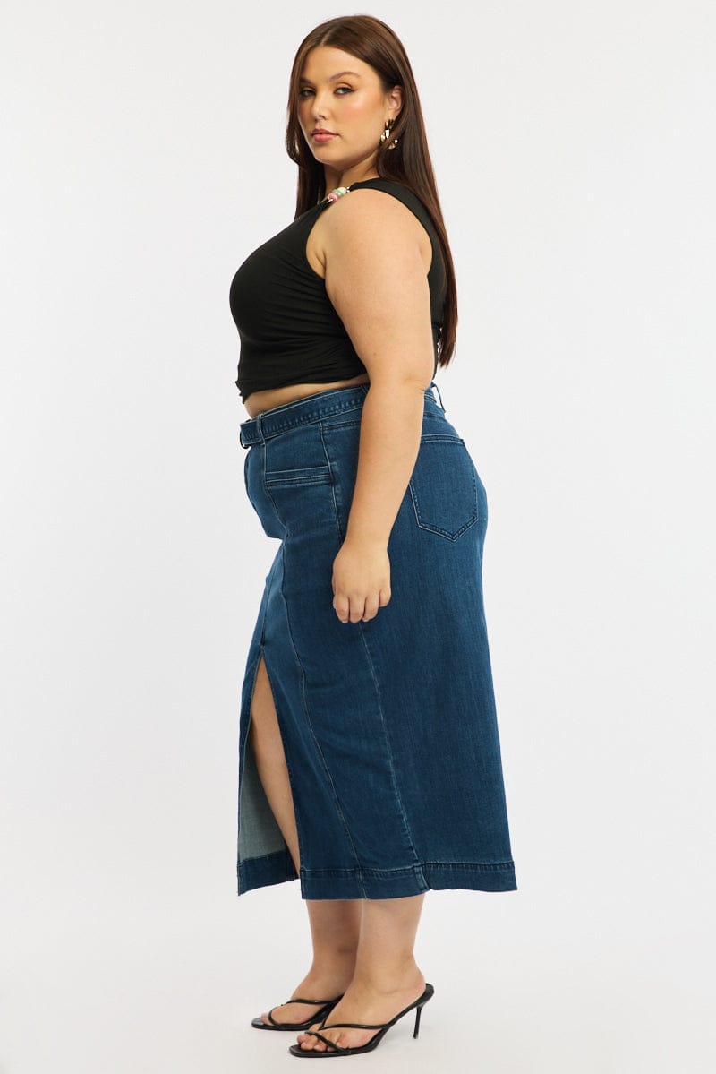 Denim Denim Skirt Midi Belted for YouandAll Fashion
