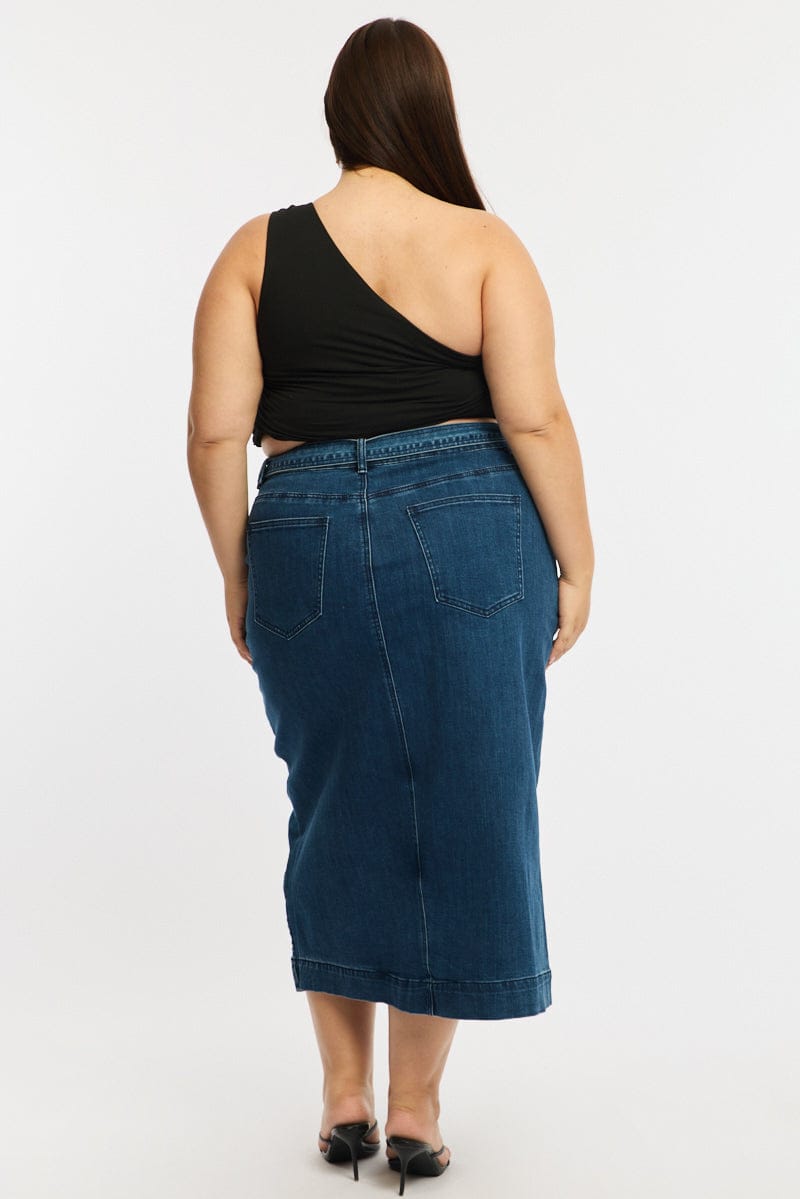 Denim Denim Skirt Midi Belted for YouandAll Fashion