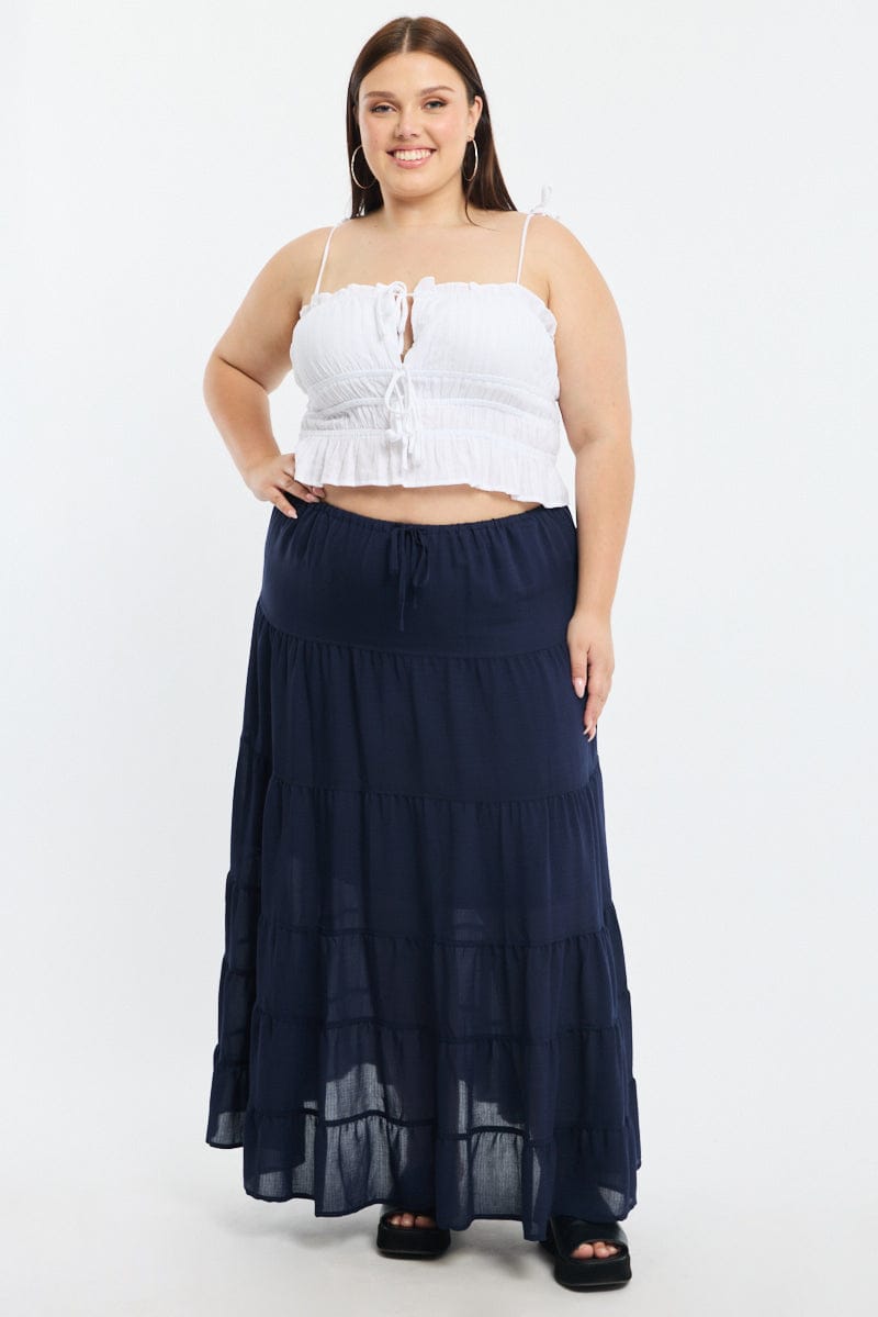 Blue Tiered Skirt Elasticated Waist Textured for YouandAll Fashion