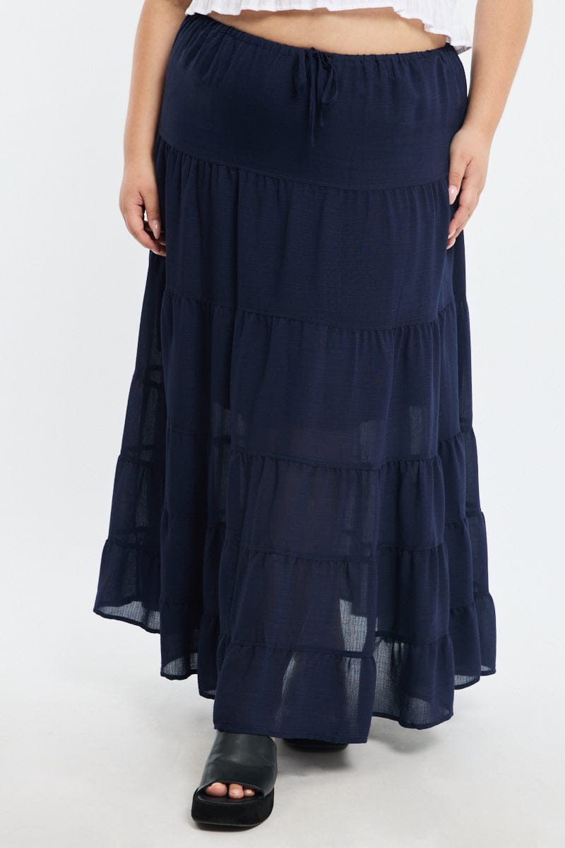 Blue Tiered Skirt Elasticated Waist Textured for YouandAll Fashion