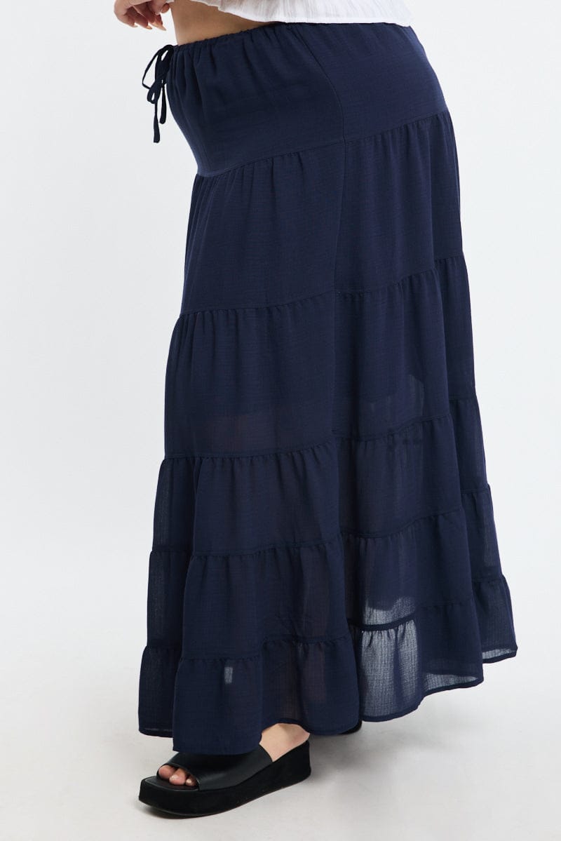 Blue Tiered Skirt Elasticated Waist Textured for YouandAll Fashion