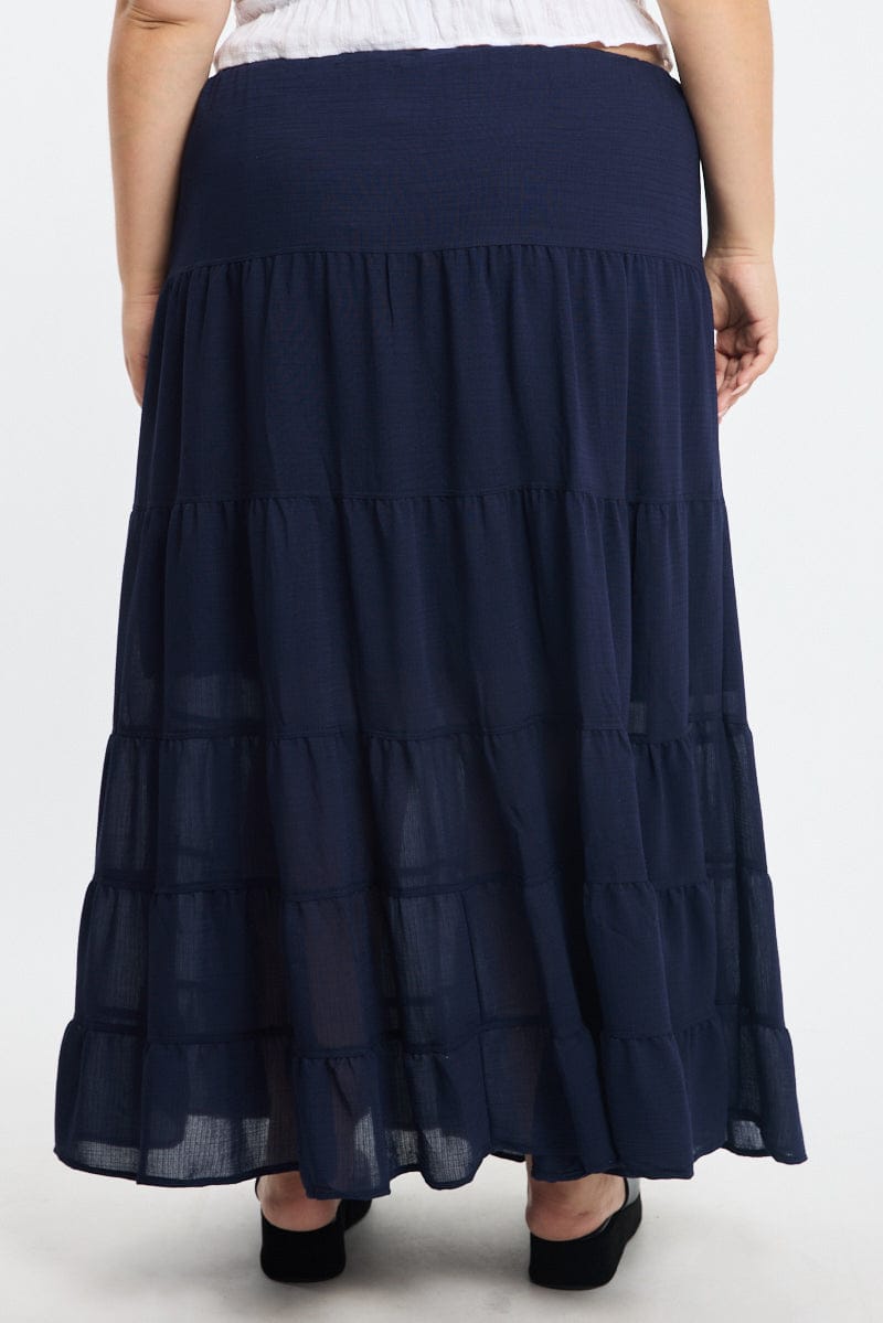Blue Tiered Skirt Elasticated Waist Textured for YouandAll Fashion