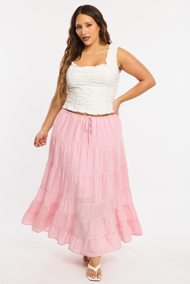 Pink Tiered Skirt Elasticated Waist Textured for YouandAll Fashion