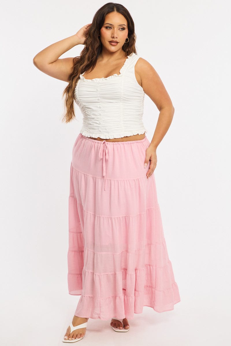 Pink Tiered Skirt Elasticated Waist Textured for YouandAll Fashion