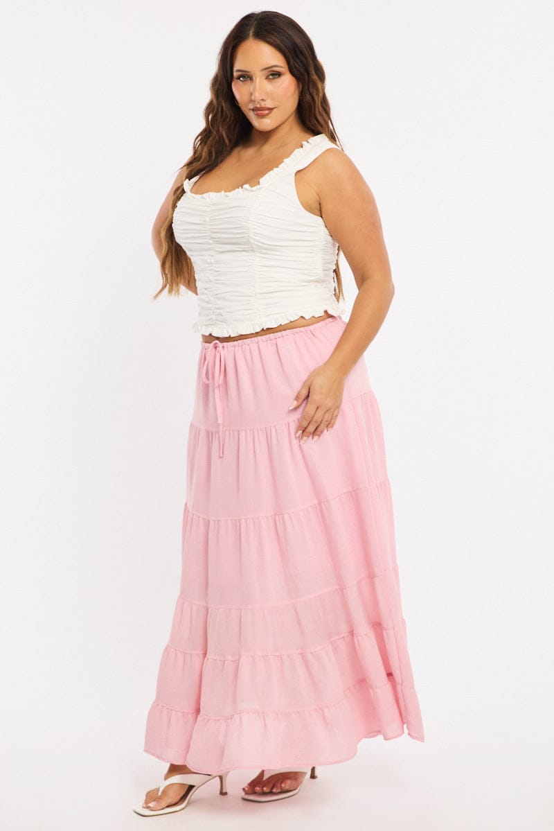 Pink Tiered Skirt Elasticated Waist Textured for YouandAll Fashion