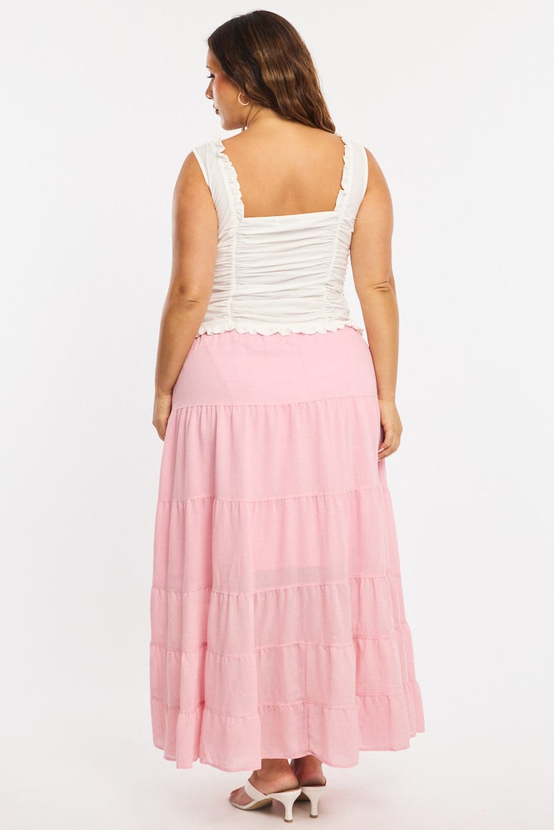 Pink Tiered Skirt Elasticated Waist Textured for YouandAll Fashion