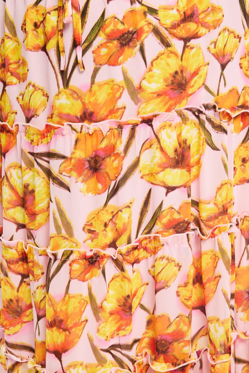 Pink Floral Maxi Skirt Tiered for YouandAll Fashion