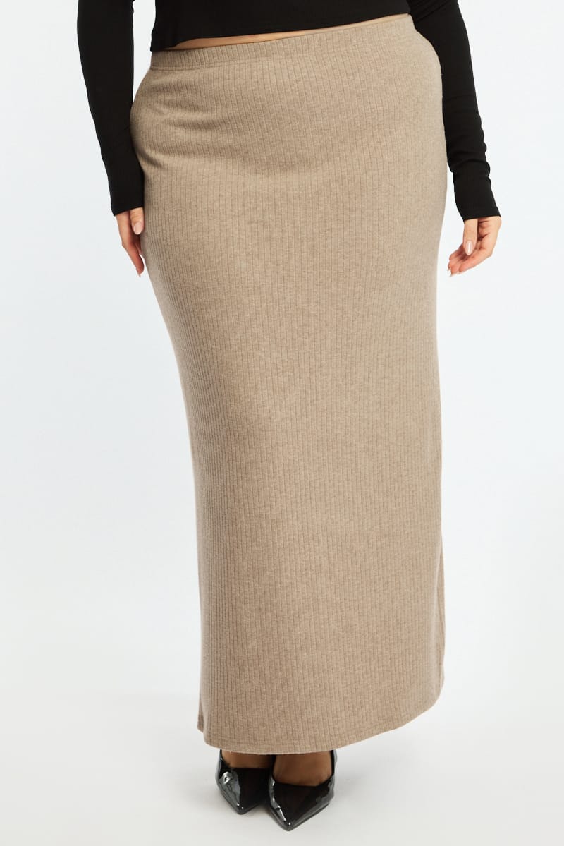 Beige Soft Touch Maxi Skirt Rib for YouandAll Fashion