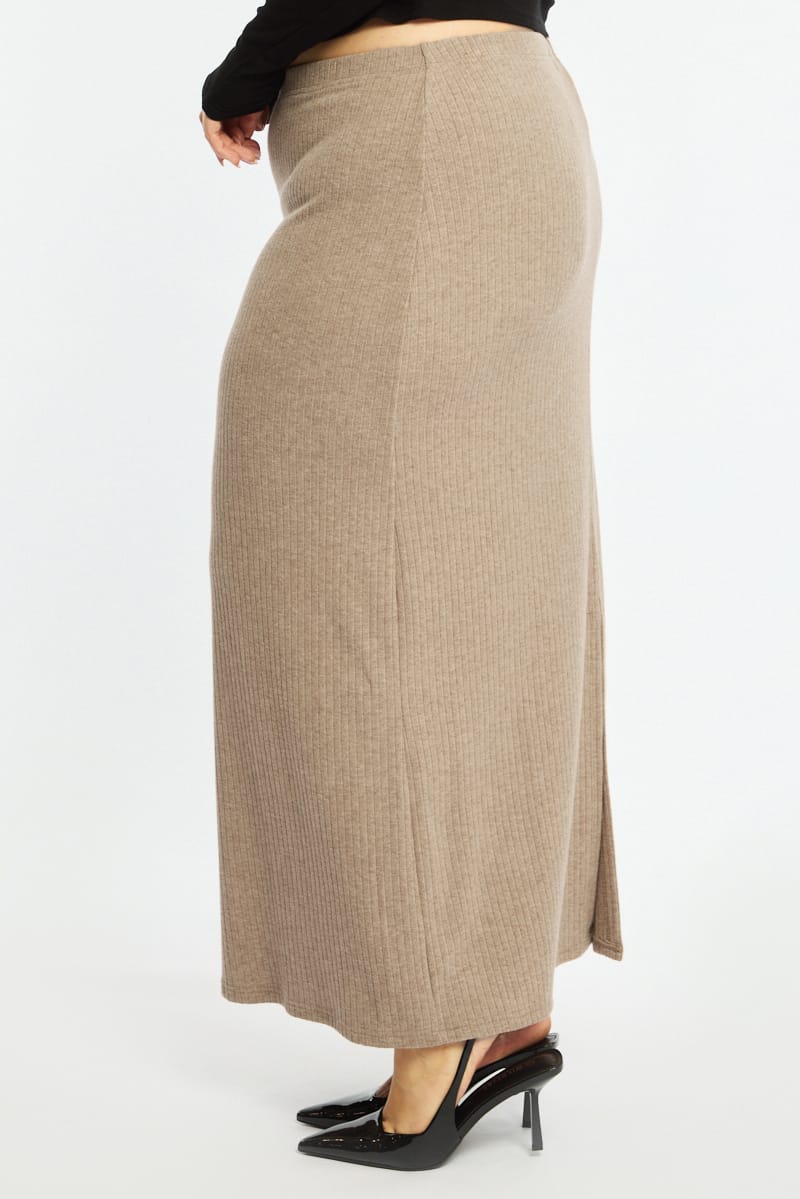 Beige Soft Touch Maxi Skirt Rib for YouandAll Fashion