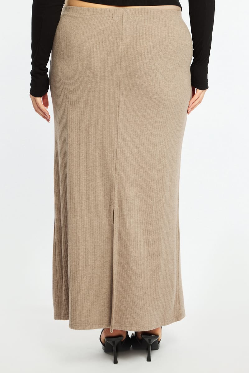 Beige Soft Touch Maxi Skirt Rib for YouandAll Fashion