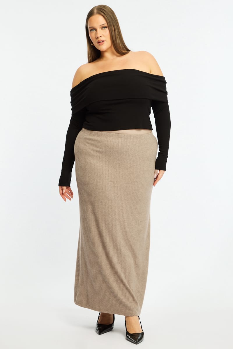 Beige Soft Touch Maxi Skirt Rib for YouandAll Fashion