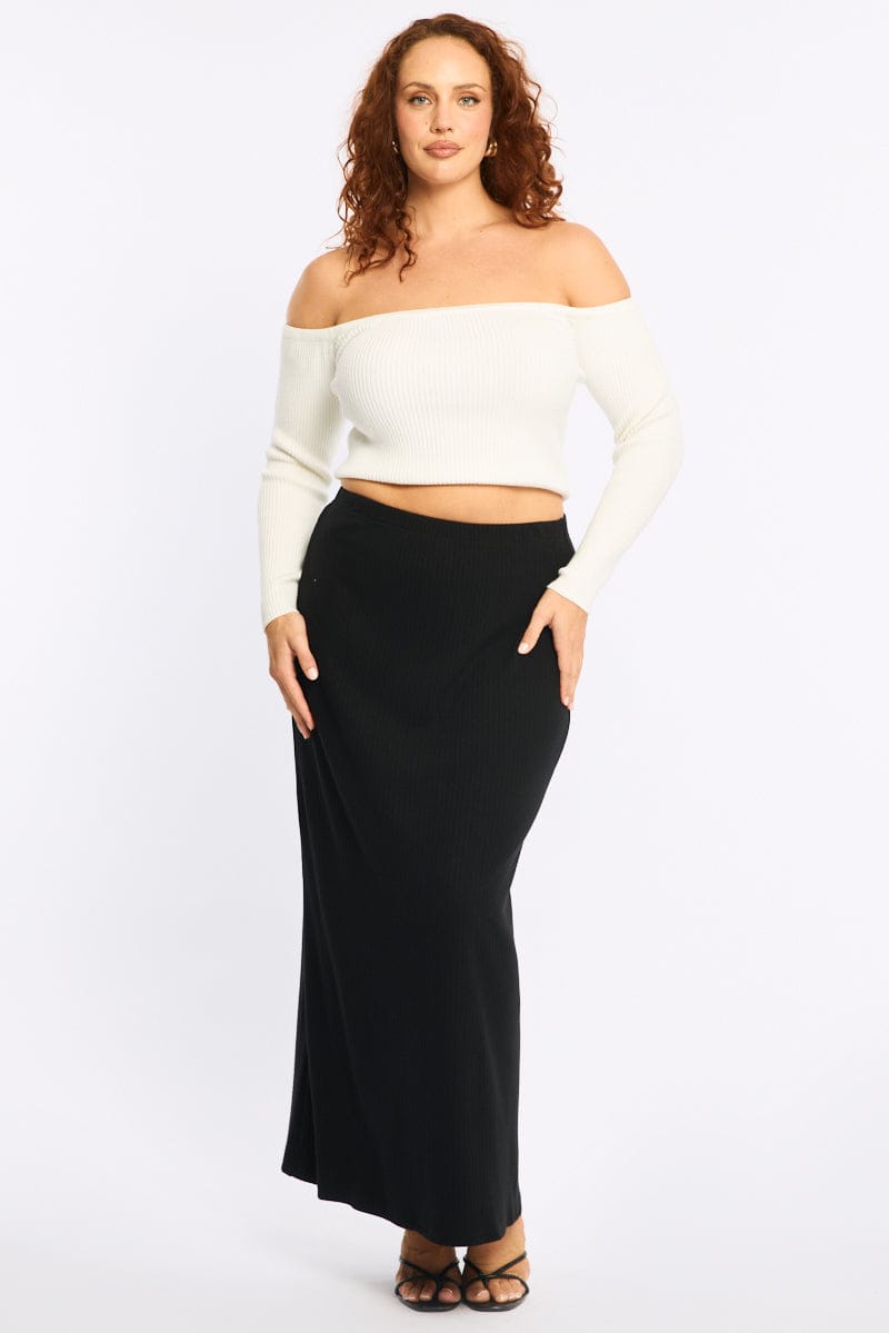 Black Soft Touch Maxi Skirt Rib for YouandAll Fashion
