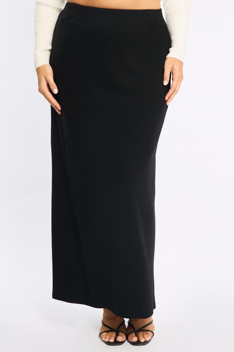 Black Soft Touch Maxi Skirt Rib for YouandAll Fashion