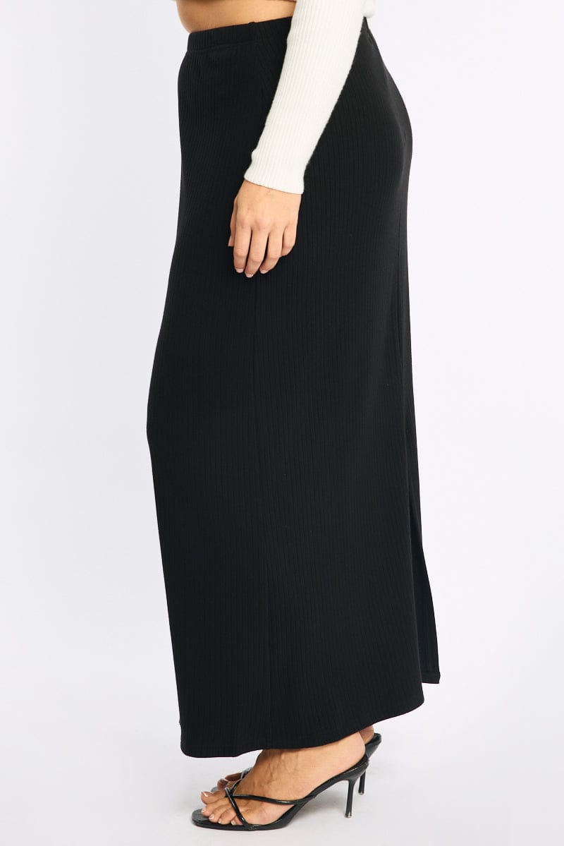 Black Soft Touch Maxi Skirt Rib for YouandAll Fashion
