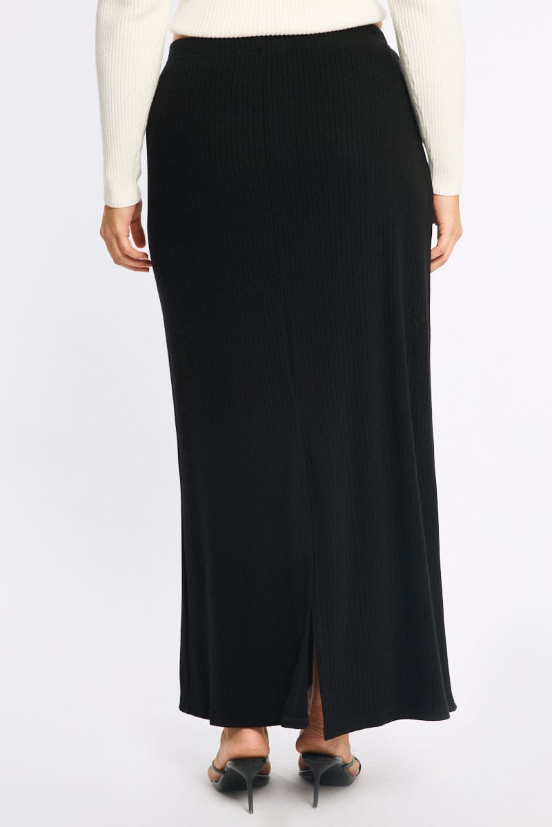 Black Soft Touch Maxi Skirt Rib for YouandAll Fashion