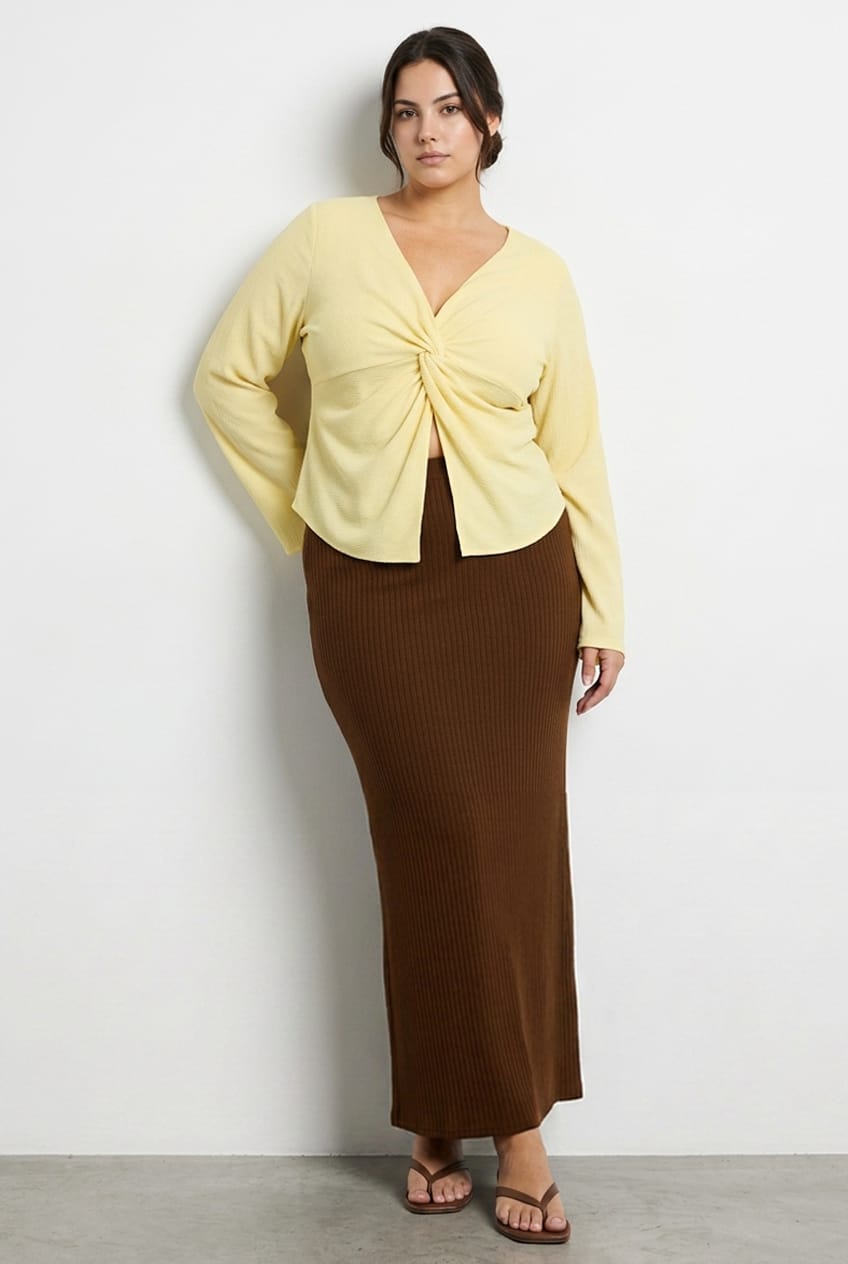 Brown Soft Touch Maxi Skirt Rib