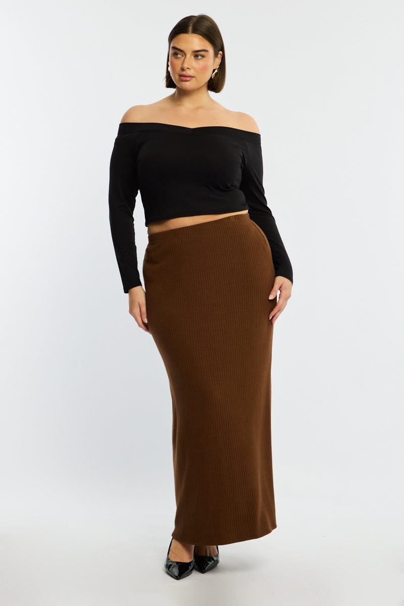 Brown Soft Touch Maxi Skirt Rib for YouandAll Fashion