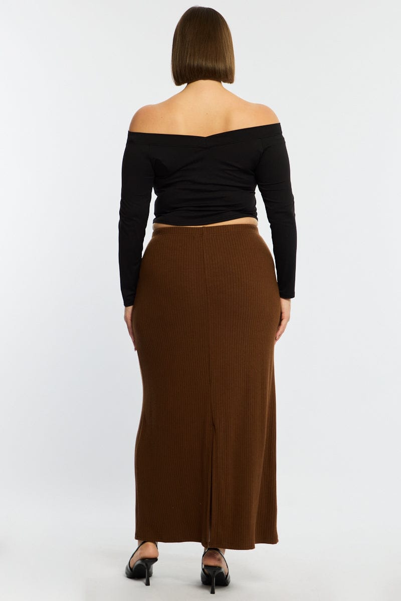 Brown Soft Touch Maxi Skirt Rib for YouandAll Fashion