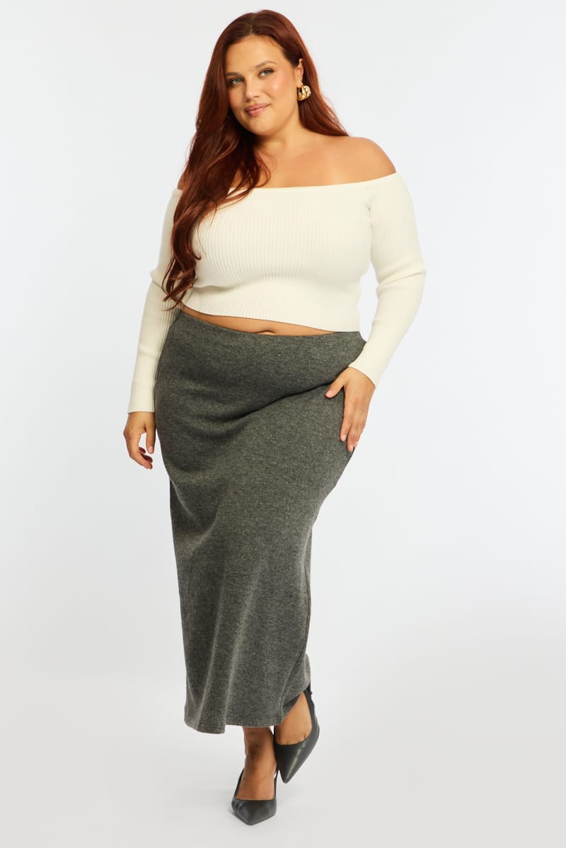 Grey Soft Touch Maxi Skirt for YouandAll Fashion