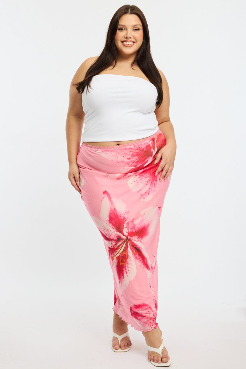 Pink Floral Maxi Skirt Mesh for YouandAll Fashion