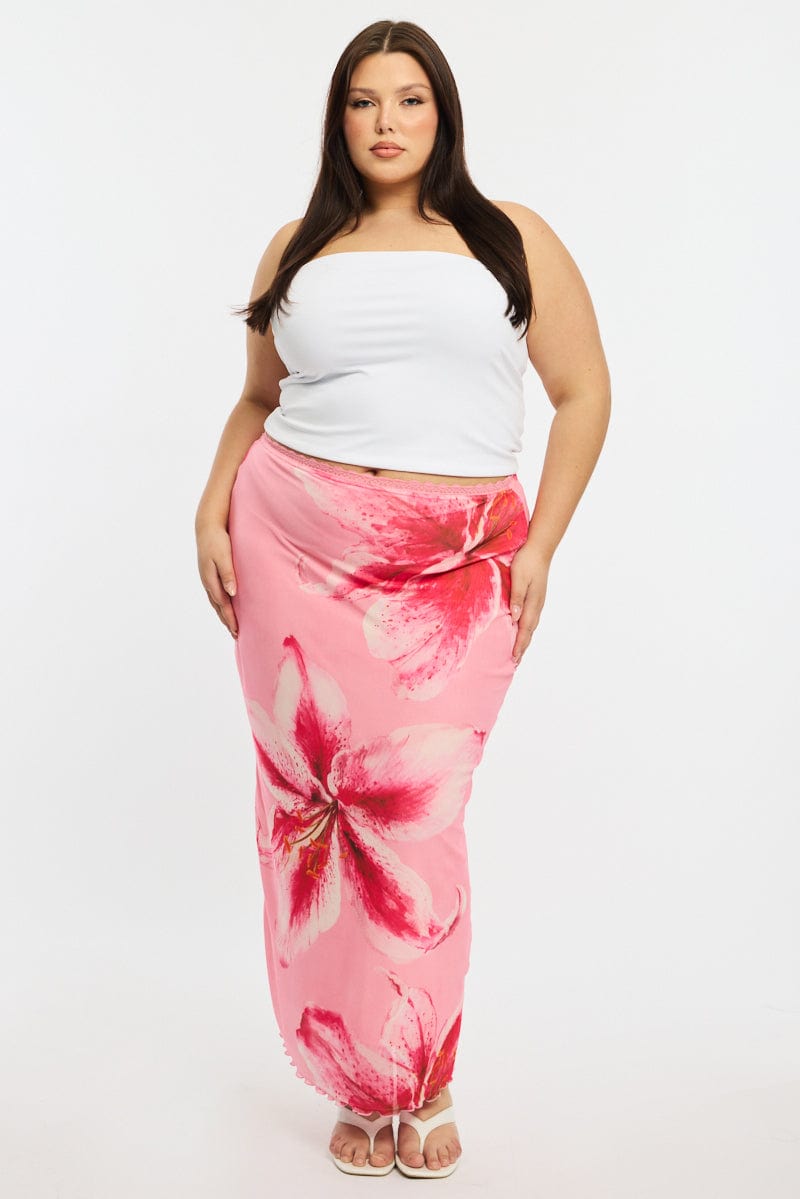 Pink Floral Maxi Skirt Mesh for YouandAll Fashion