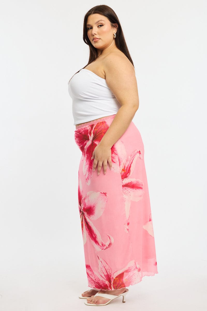 Pink Floral Maxi Skirt Mesh for YouandAll Fashion