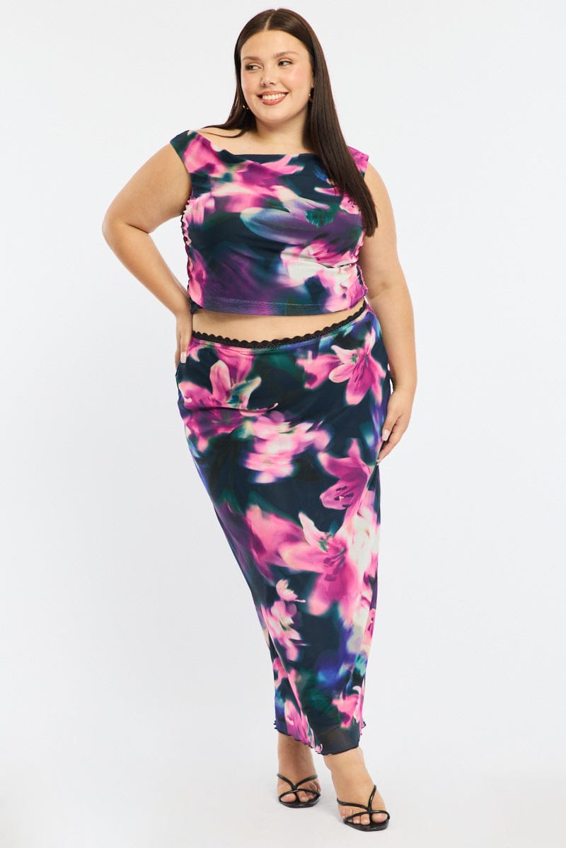Black Floral Midi Skirt Mesh for YouandAll Fashion