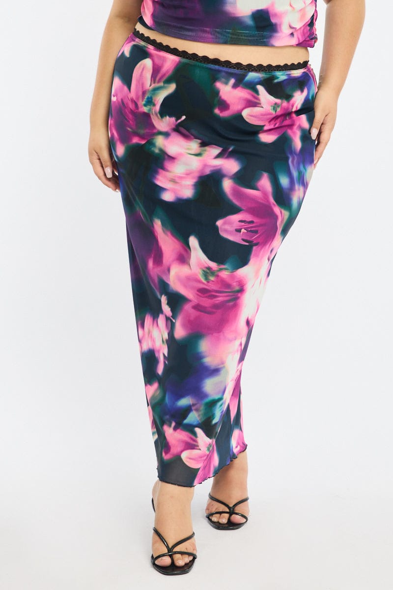 Black Floral Midi Skirt Mesh for YouandAll Fashion