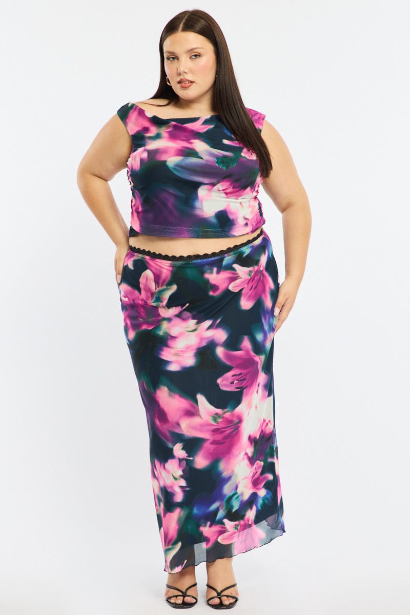 Black Floral Midi Skirt Mesh for YouandAll Fashion