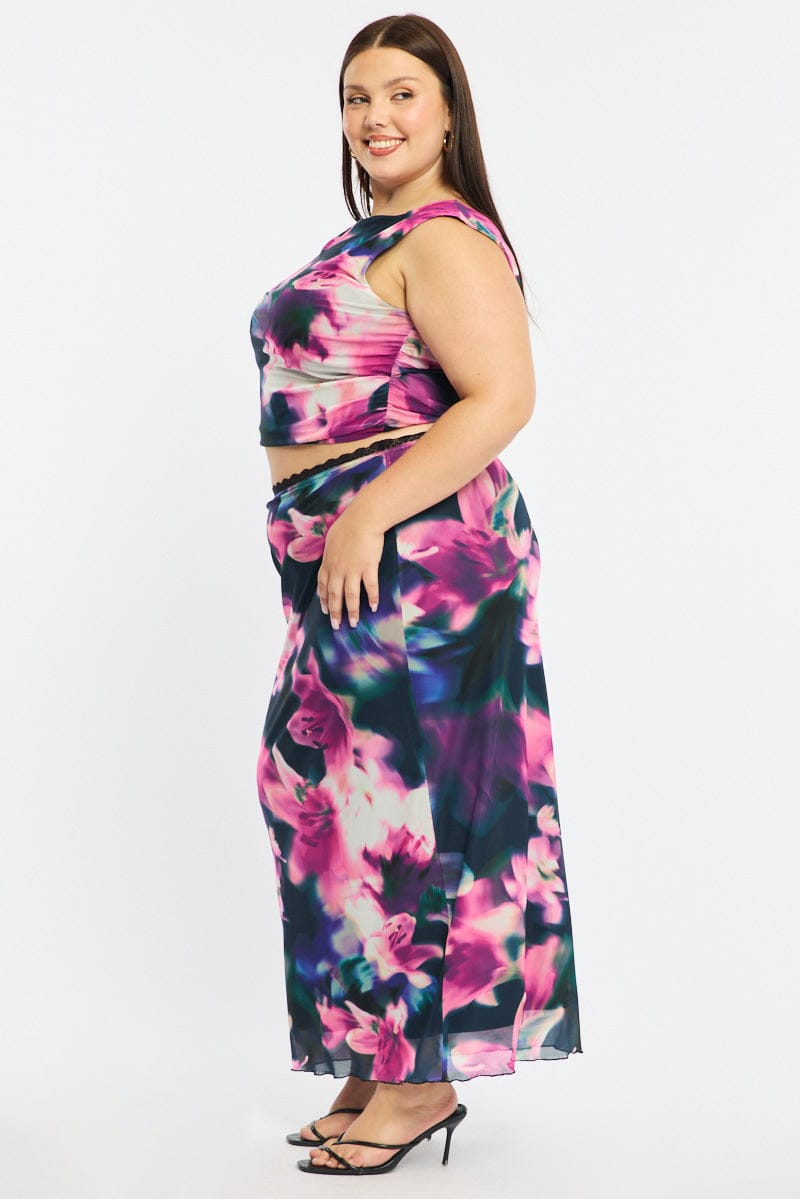 Black Floral Midi Skirt Mesh for YouandAll Fashion