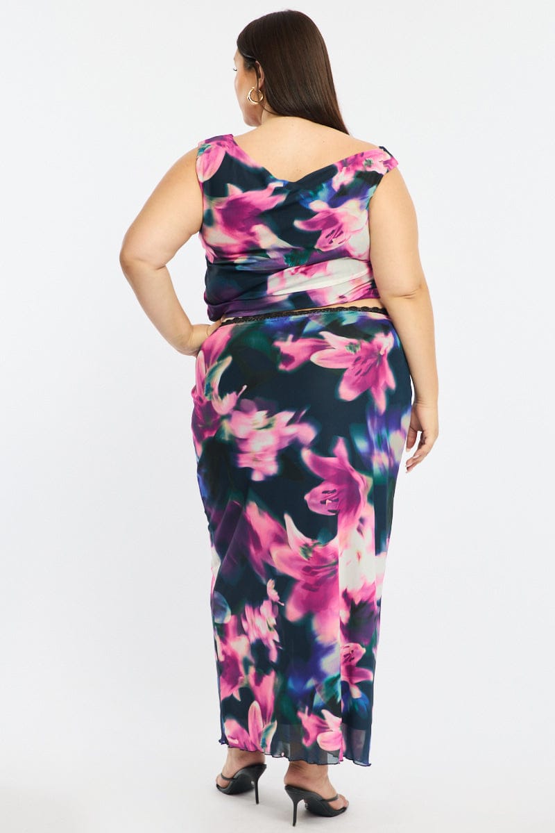 Black Floral Midi Skirt Mesh for YouandAll Fashion