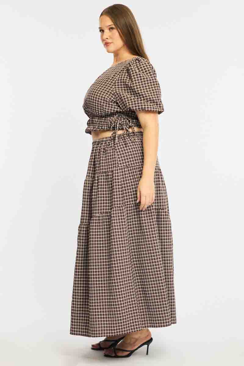 Brown Check Maxi Skirt Plaid for YouandAll Fashion
