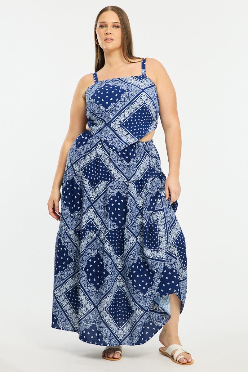 Blue Paisley Badana Maxi Skirt Tiered for YouandAll Fashion