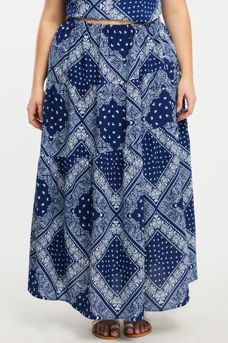 Blue Paisley Badana Maxi Skirt Tiered for YouandAll Fashion
