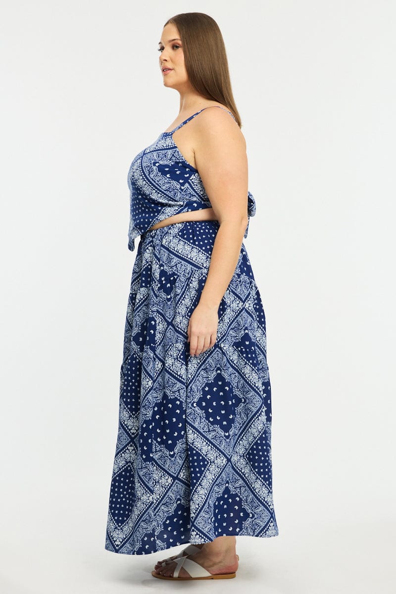 Blue Paisley Badana Maxi Skirt Tiered for YouandAll Fashion