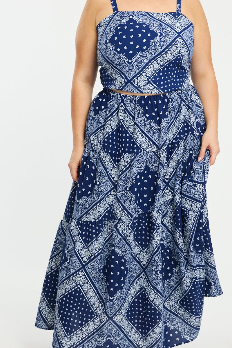 Blue Paisley Badana Maxi Skirt Tiered for YouandAll Fashion