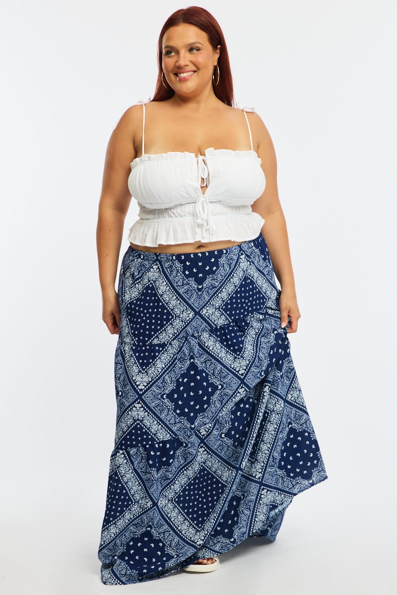 Blue Paisley Badana Maxi Skirt Tiered for YouandAll Fashion