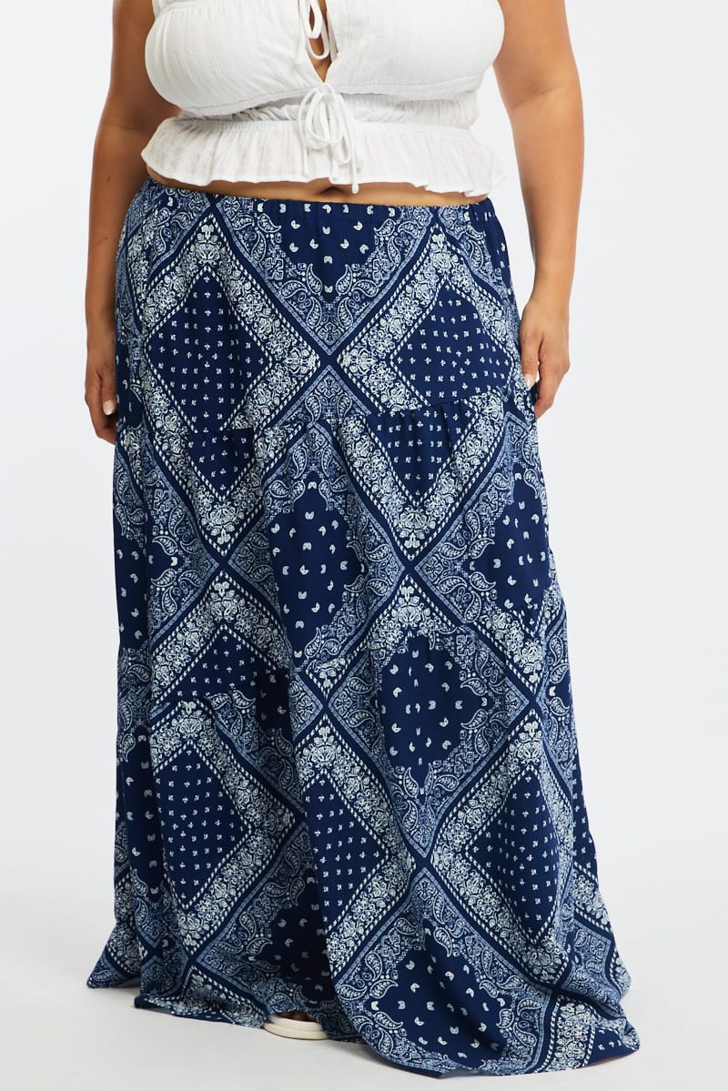 Blue Paisley Badana Maxi Skirt Tiered for YouandAll Fashion