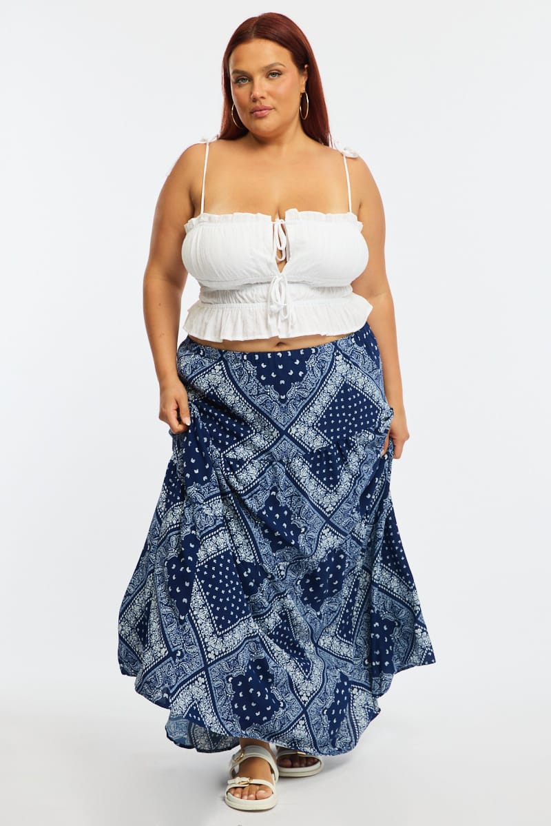 Blue Paisley Badana Maxi Skirt Tiered for YouandAll Fashion