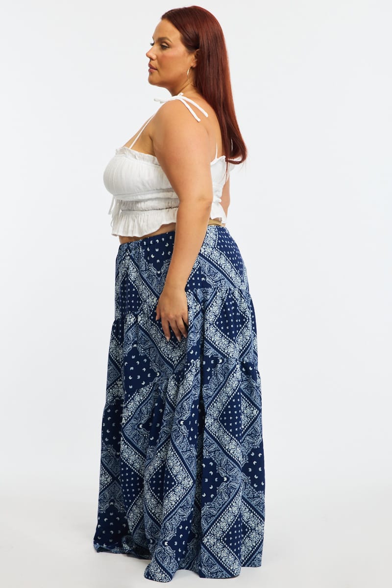 Blue Paisley Badana Maxi Skirt Tiered for YouandAll Fashion