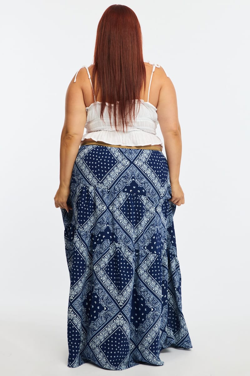 Blue Paisley Badana Maxi Skirt Tiered for YouandAll Fashion